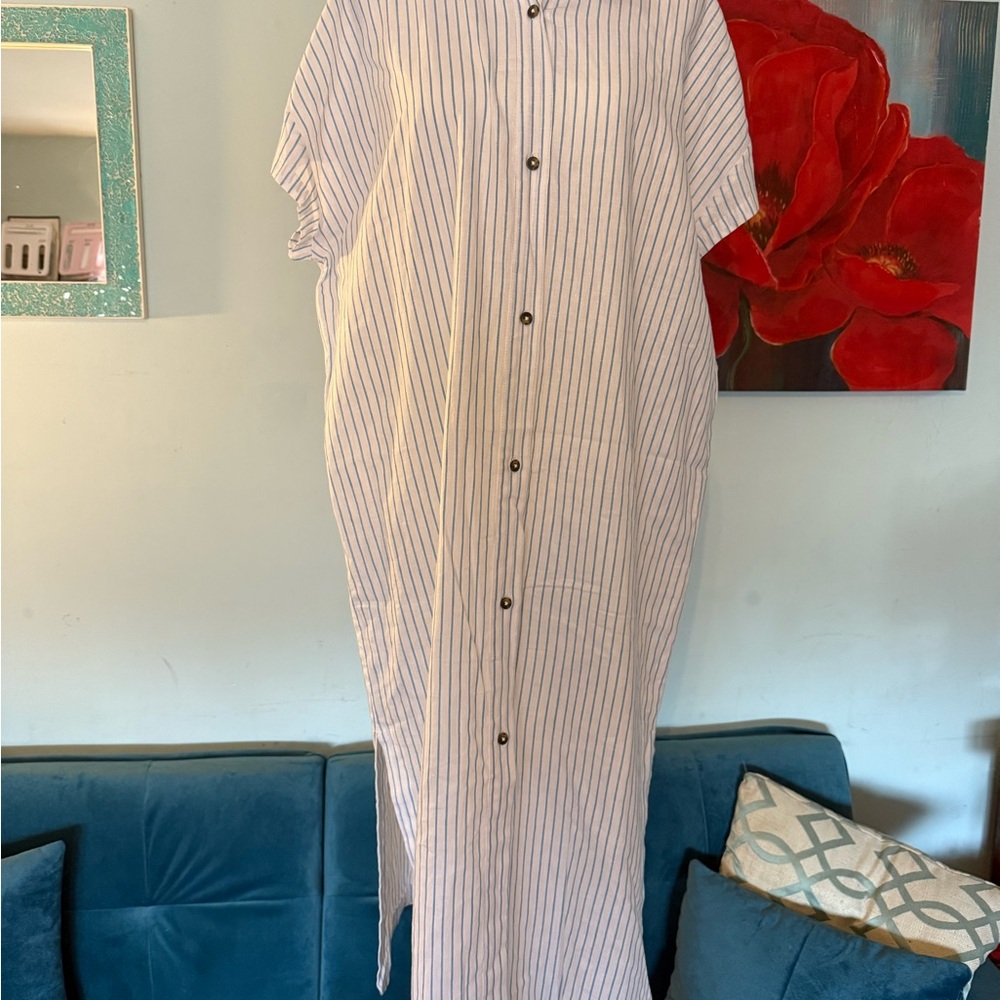 Calia Swim Coverup Shirt Dress Womens XL Blue Stripe Linen Button Down NEW NWT